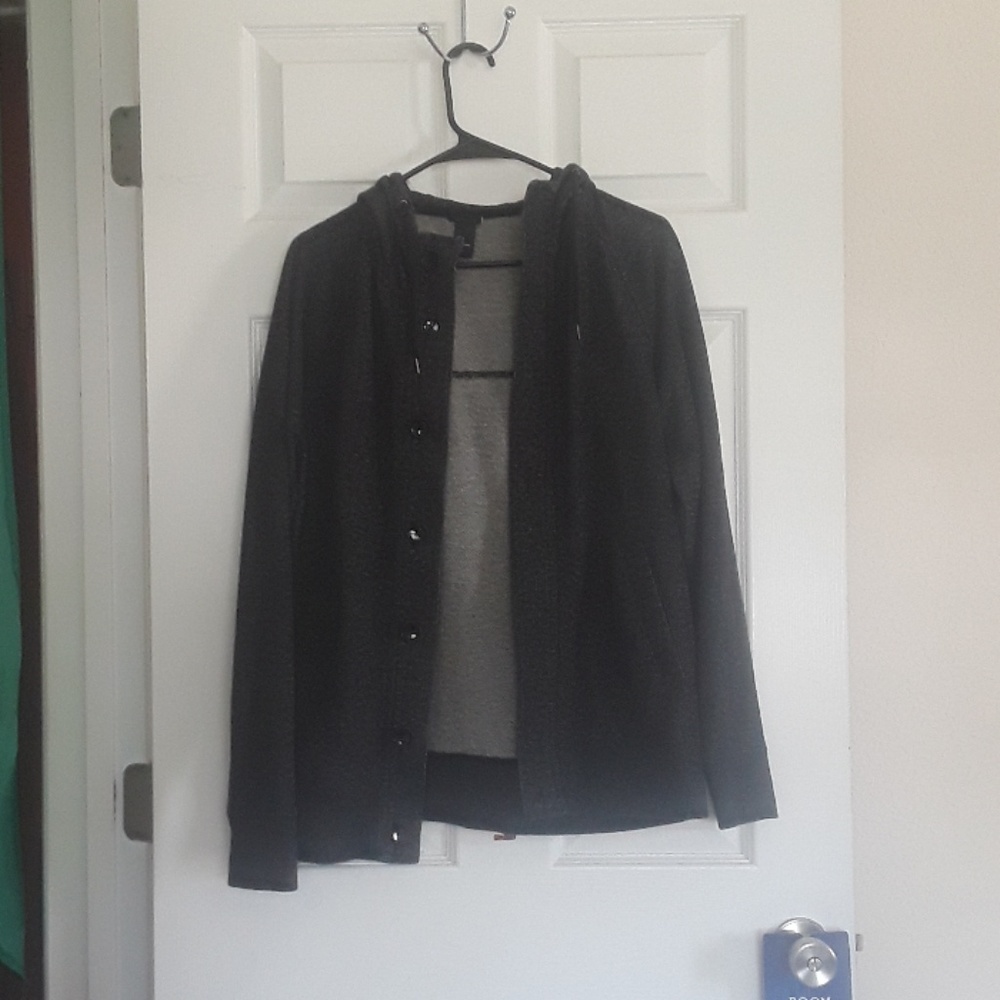 Charcoal H&M Button Hooded Jacket